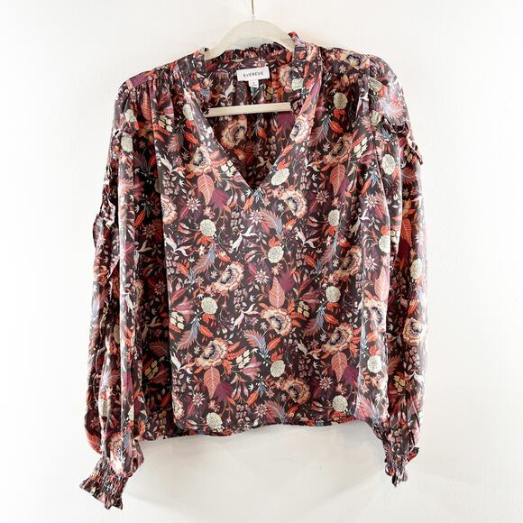Evereve Clara Floral Paisley Long Sleeve V Neck Blouse Top Maroon Small - Picture 2 of 5